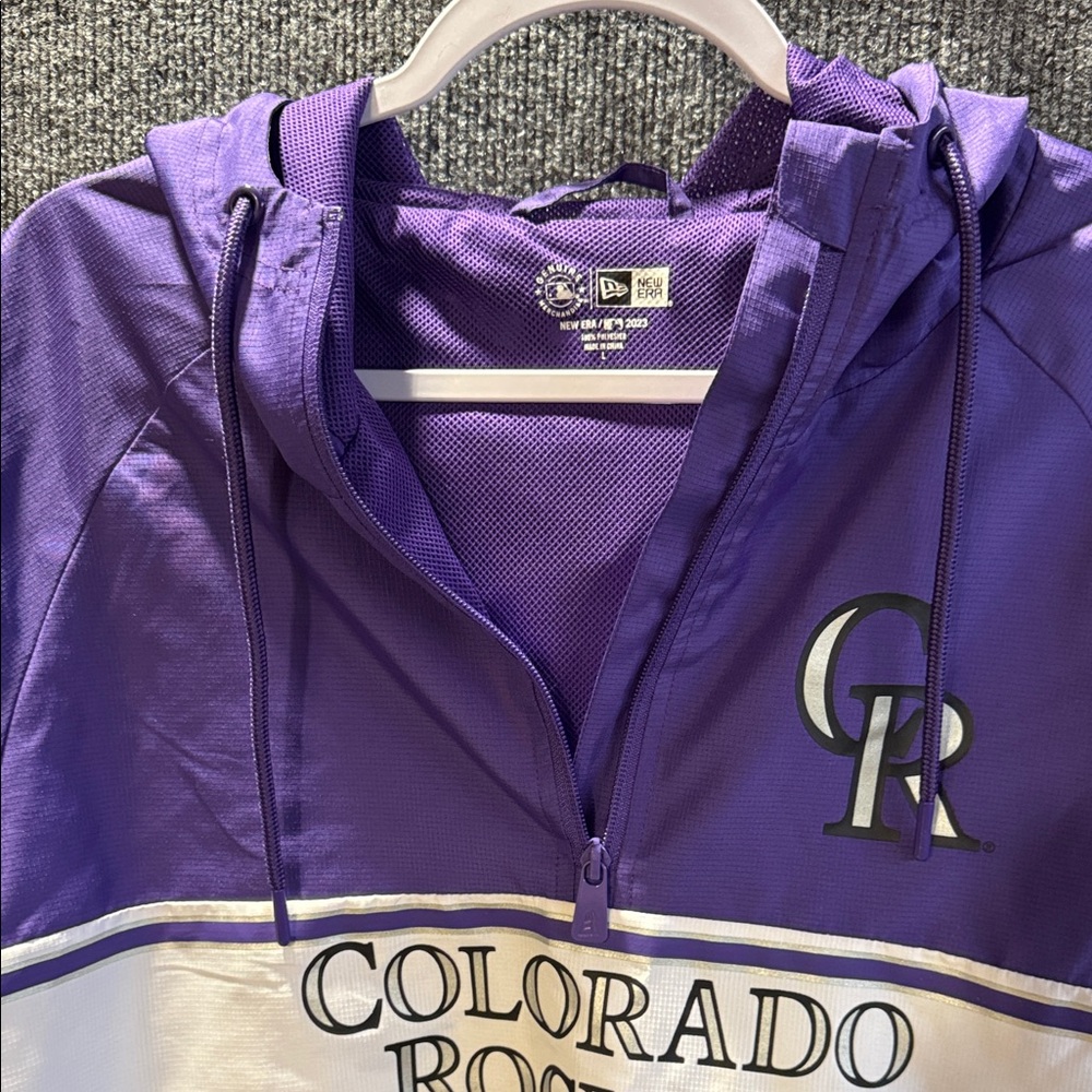 Colorado Rockies New Era Windbreaker with Hood - Purple Black White Men’s Large - Picture 15 of 15